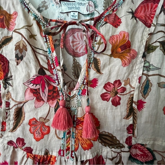 Johnny Was Workshop peach pink floral tiered summer dress - Picture 9 of 10